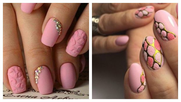 Рисунки на розовых ногтях