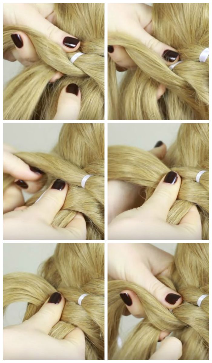 Черытехпрядная коса с лентой: поэтапное плетение, фото
