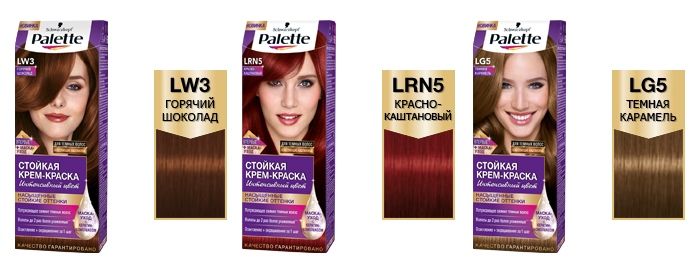 Палитра цветов краски для волос Palette. Осветляющие каштановые оттенки