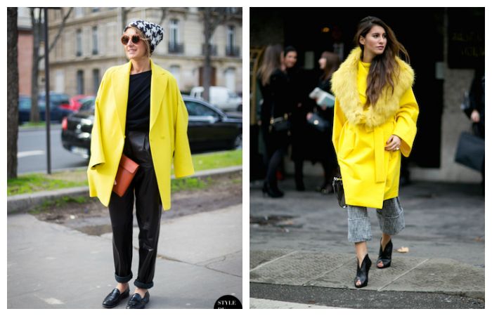 С чем носить желтое пальто?