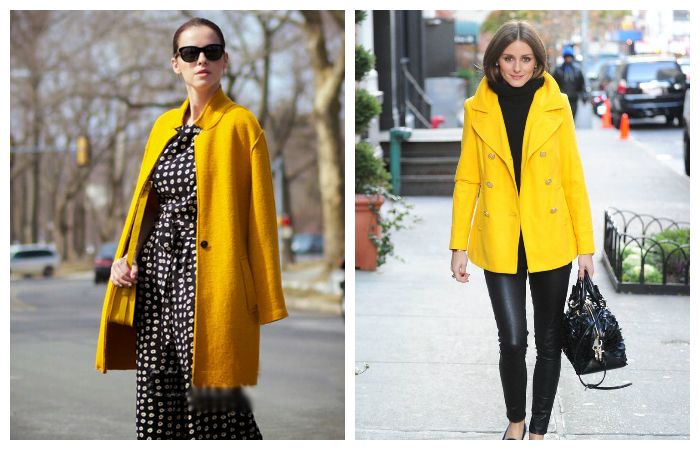 С чем носить желтое пальто?