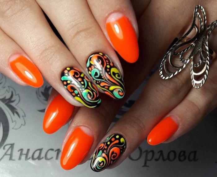 оранжевый дизайн ногтей фото новинки