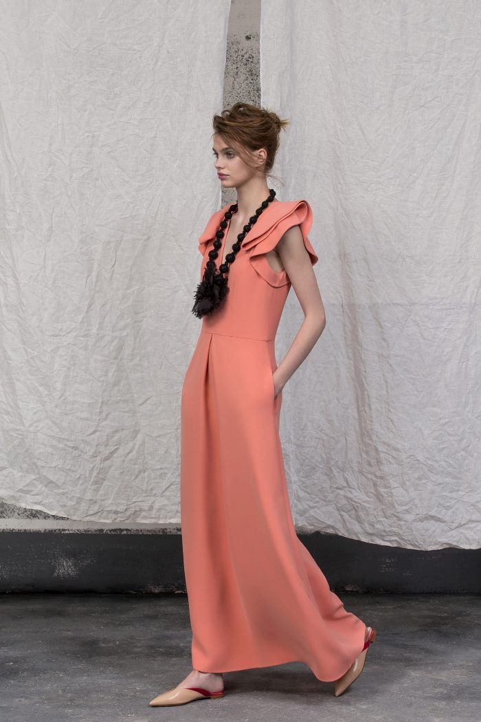 Модное длинное персиковое платье Giorgio Armani