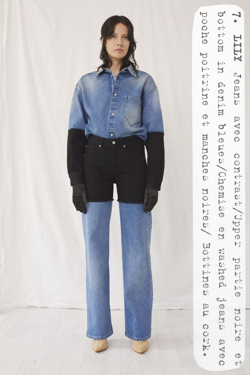 Модные комбинированные джинсы весна-лето 2021 из коллекции MM6 Maison Margiela