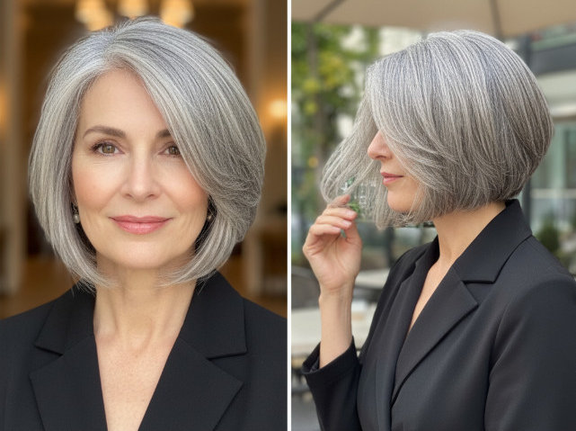 Асимметричные стрижки для женщин после 60 лет.