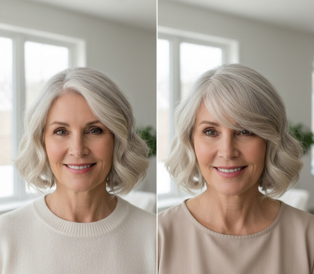 Стрижка боб для волнистых волос для женщин за 60.