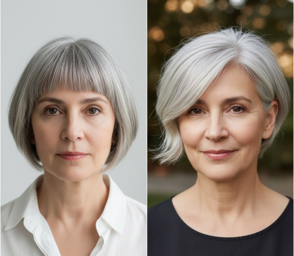 Стрижка боб с челкой для женщин за 60 лет.