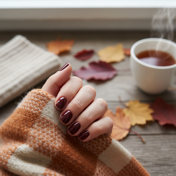 Бордовый маникюр на коротких ногтях
