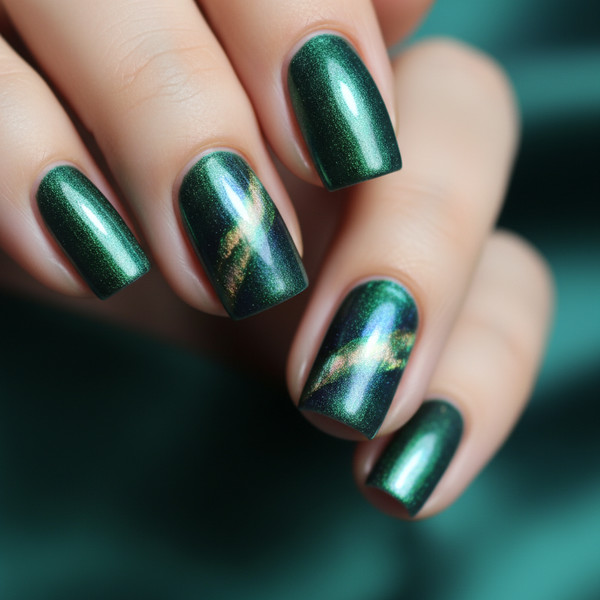 Маникюр 'кошачий глаз' на коротких ногтях