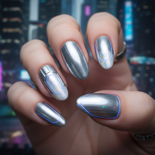 Хромированный маникюр на коротких ногтях