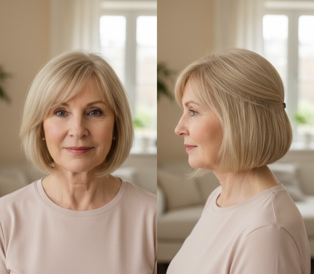 Фото стрижки боб-каре для женщин после 60 лет.