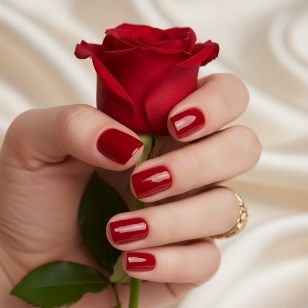 Красный классический маникюр на квадрате
