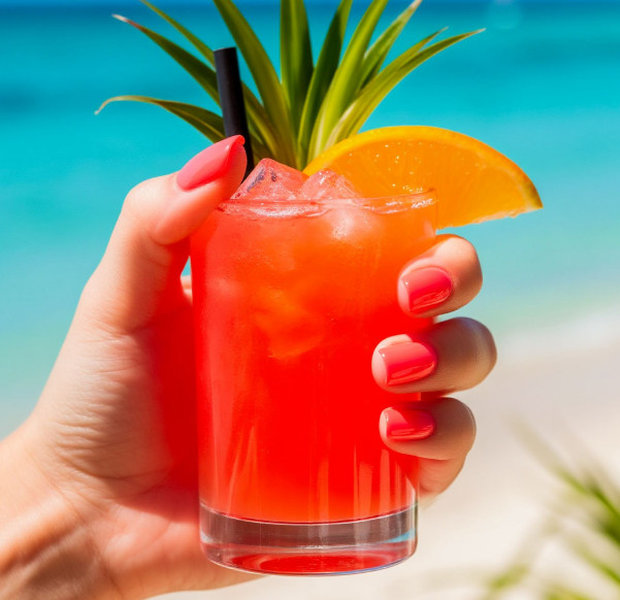 Коралловый летний маникюр на коротких ногтях