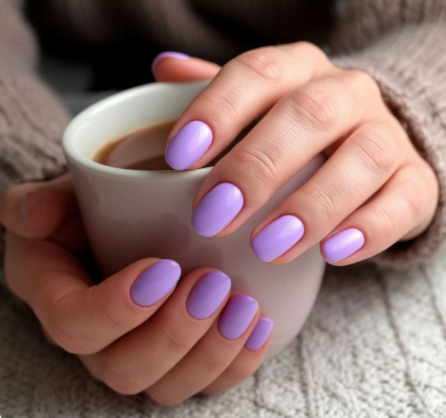 Кремово-лиловый маникюр на коротких ногтях