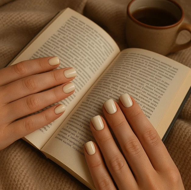 Кремовый маникюр на короткие квадратные ногти