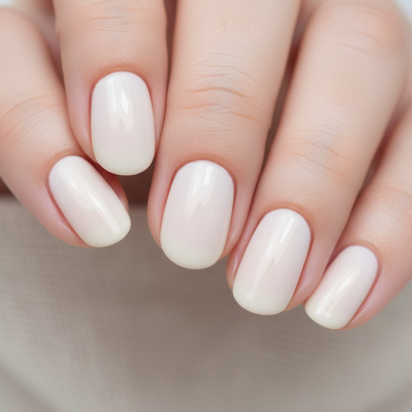 Кремово-белый маникюр на овальных ногтях