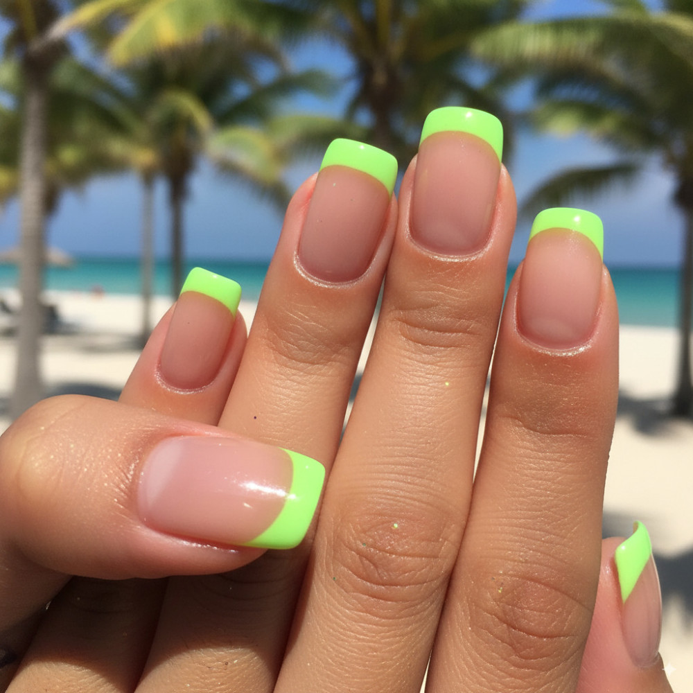 Цветной френч на коротких ногтях фото