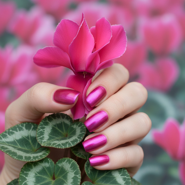 Цикламеновый маникюр на коротких ногтях