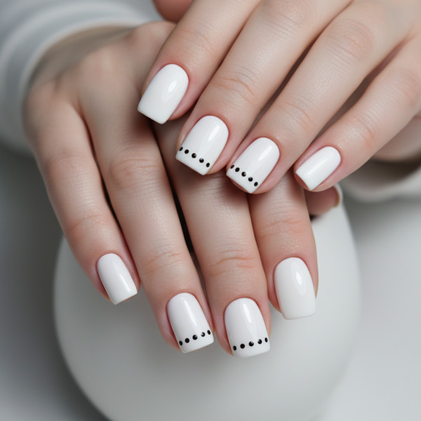 Дизайн ногтей с точками на коротком квадрате