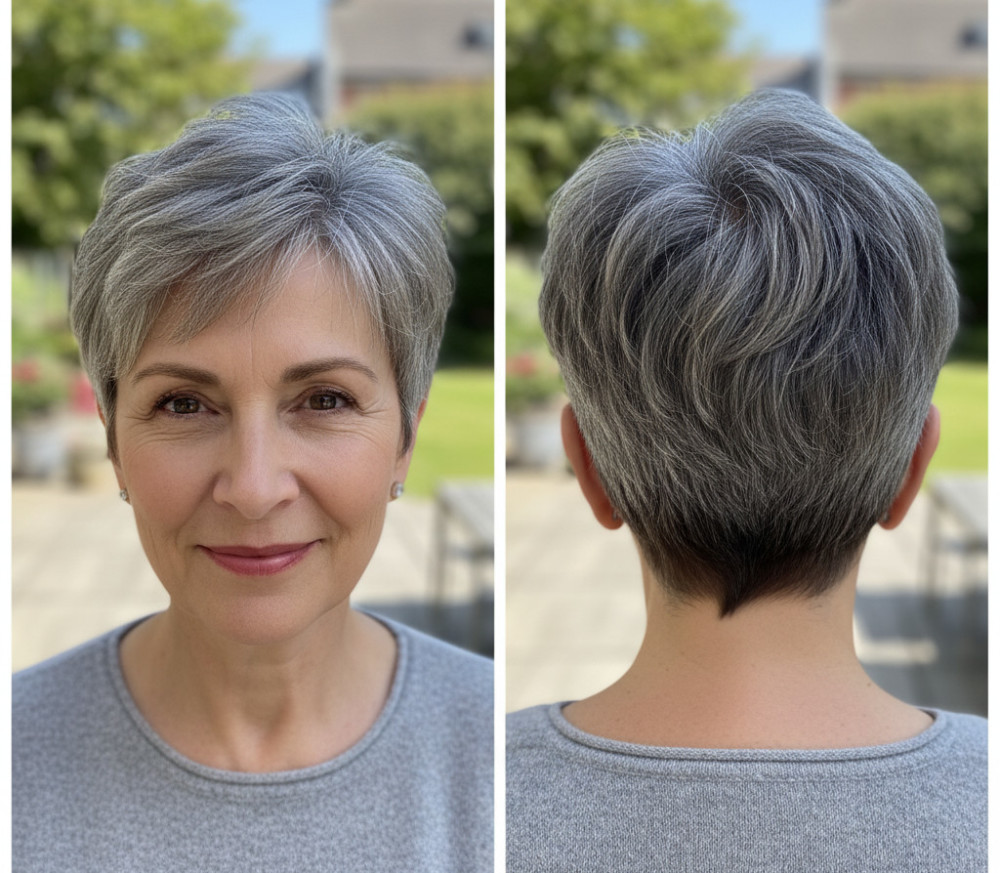 Короткая женская стрижка гарсон после 60 лет без укладки.