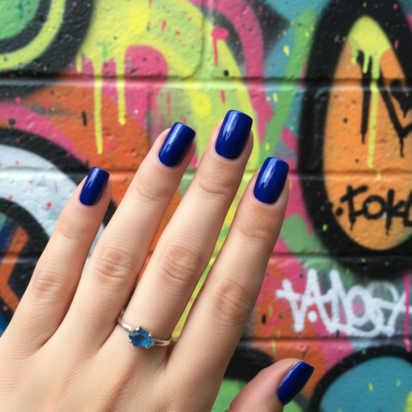 Ярко-синий электрик маникюр на квадрате