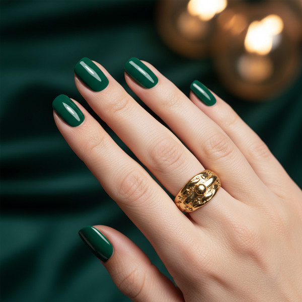 Изумрудный маникюр на коротких ногтях