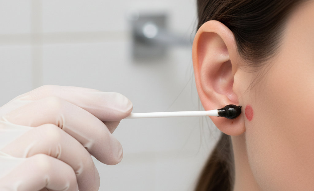 Проведение теста на аллергическую реакцию перед окрашиванием бровей.