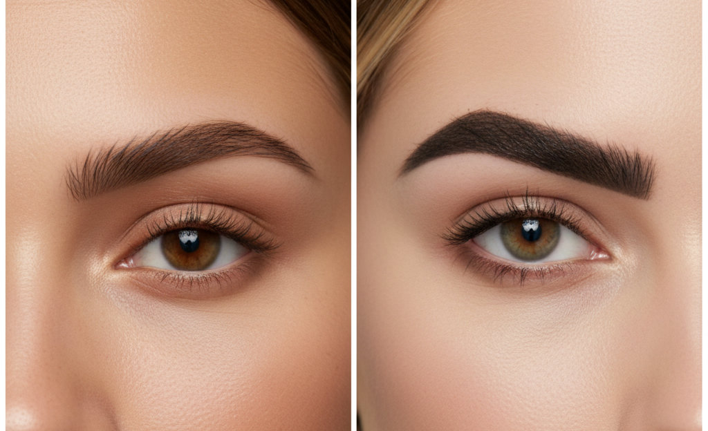 Сравнение: правильно окрашенные брови и частые ошибки, такие как слишком темный цвет.