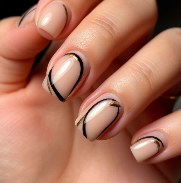 Геометрический дизайн на коротких квадратных ногтях