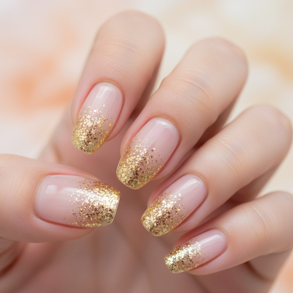 Глиттерный градиент на коротких ногтях