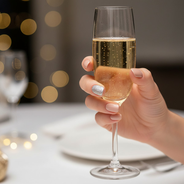 Маникюр с серебряным глиттером на коротких ногтях