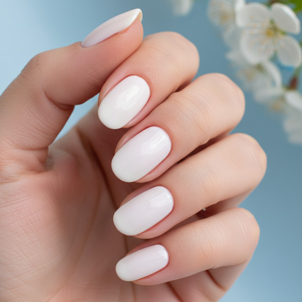 Глянцевый молочный маникюр на овале