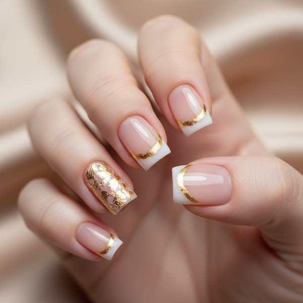 Золотой френч на коротких ногтях