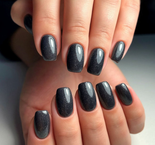 Графитовый серый маникюр на коротких ногтях
