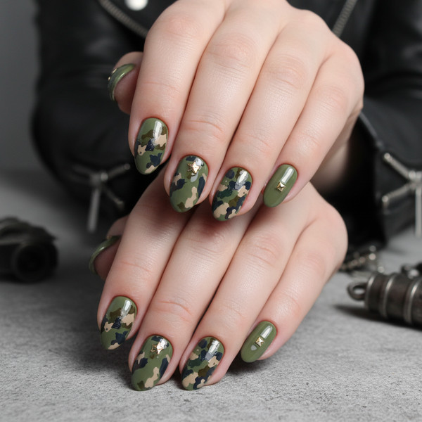 Маникюр цвета хаки