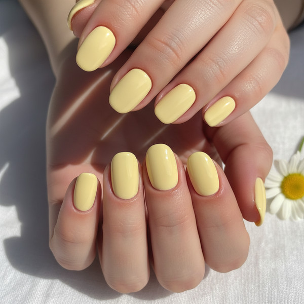 Лимонный сорбет маникюр на овальных ногтях