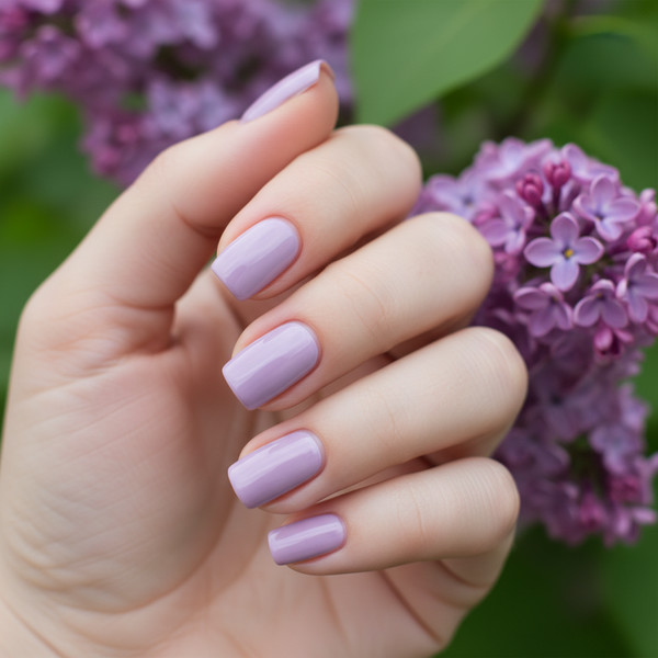 Светло-лиловый маникюр на квадратных ногтях