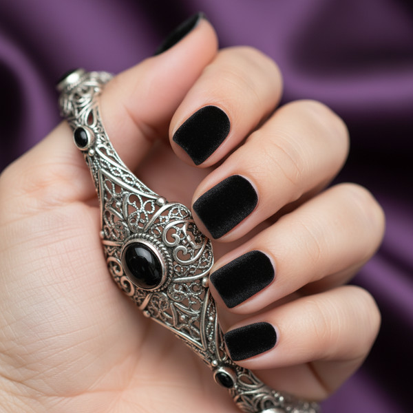 Матовый черный маникюр