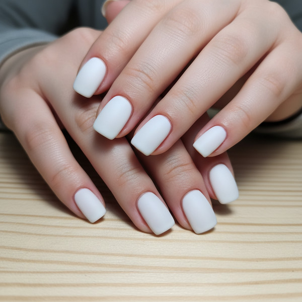 Матовый молочный маникюр на квадрате