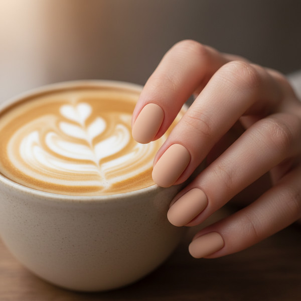 Матовый нюдовый маникюр на овальных ногтях