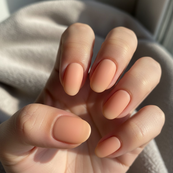 Матовый персиковый маникюр на овале