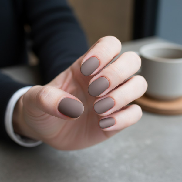 Матовый тауп на овальных ногтях