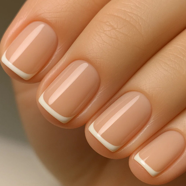 Микрофренч на коротких квадратных ногтях