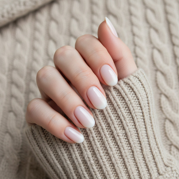 Молочный маникюр на коротких овальных ногтях