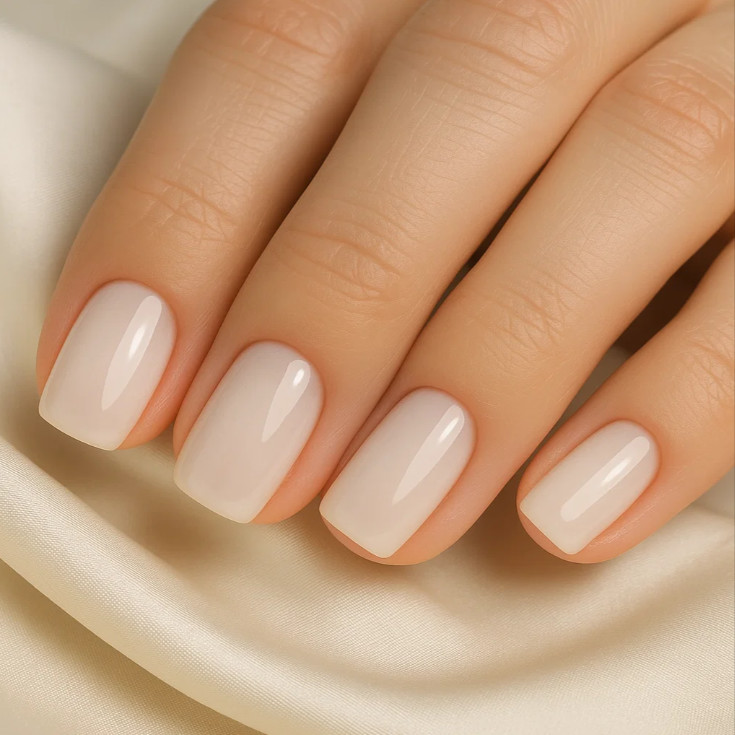 Нежный молочный маникюр на короткие квадратные ногти