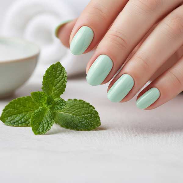 Мятный маникюр на коротких ногтях