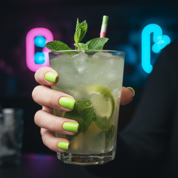 Неоново-салатовый маникюр на коротких ногтях