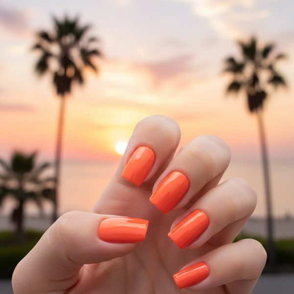 Оранжевый маникюр на коротком квадрате