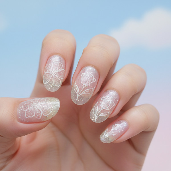 Контурный дизайн на коротких ногтях