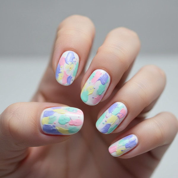 Мазки краски на коротких ногтях